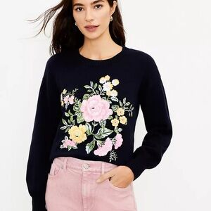 Ann Taylor LOFT Navy Blue Embroidered Sweater size Small